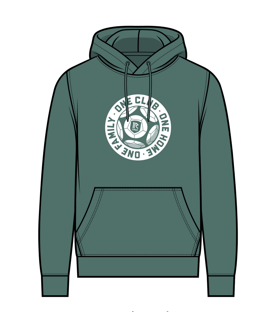 Green hoodie with a logo on a white background