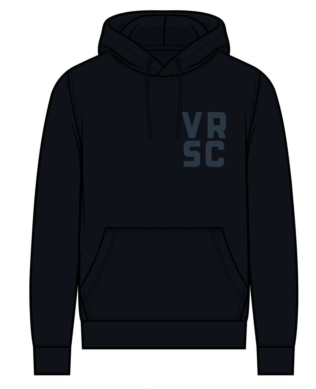 Black hoodie with 'VR SC' logo on a white background